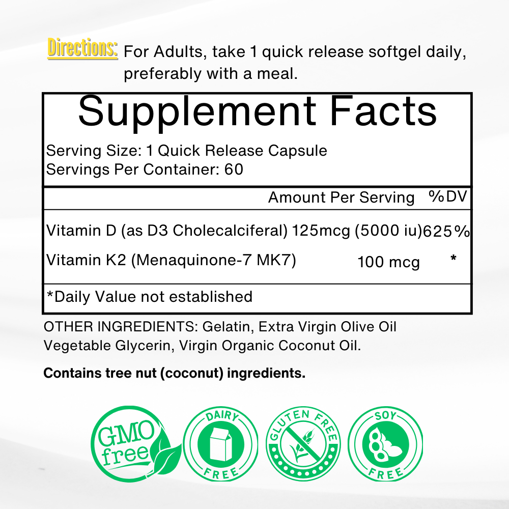 Vitamin D3+K2 complete label and ingredients