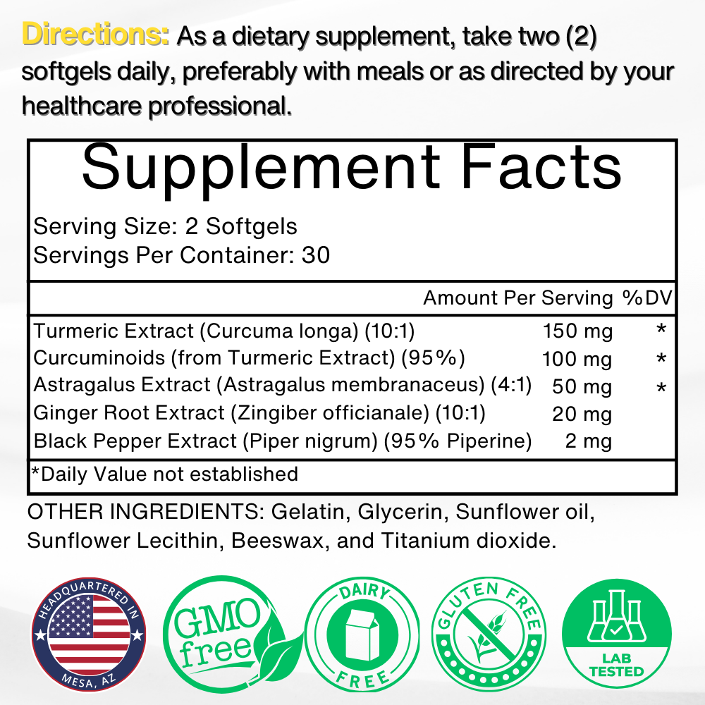 Turmeric Curcumin complete label and ingredients